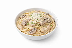 Mfood.kz Спагетти с курицей и грибами в сливочном соусе